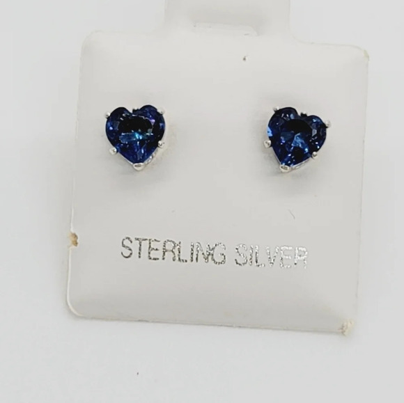 New Dark Blue Heart Shape CZ Earrings - Picture 2 of 6